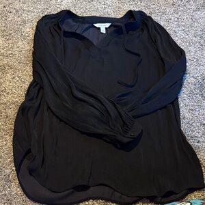 Nine West Black Tie-Front Long Sleeve Blouse
